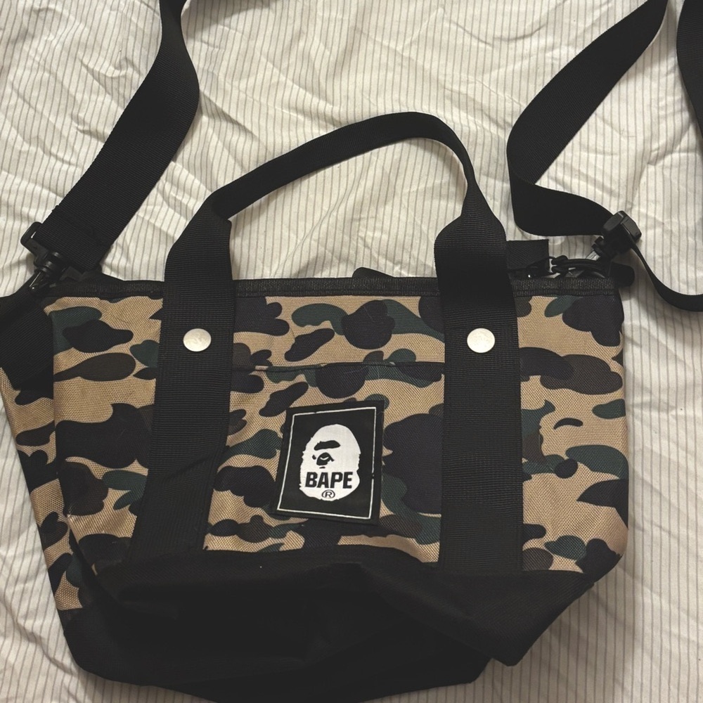 Bape Green and Black Camo Mini Tote with Strap